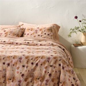 CASALUNA NEW heavyweight linen blend pressed floral duvet -full/queen -NO SHAMS